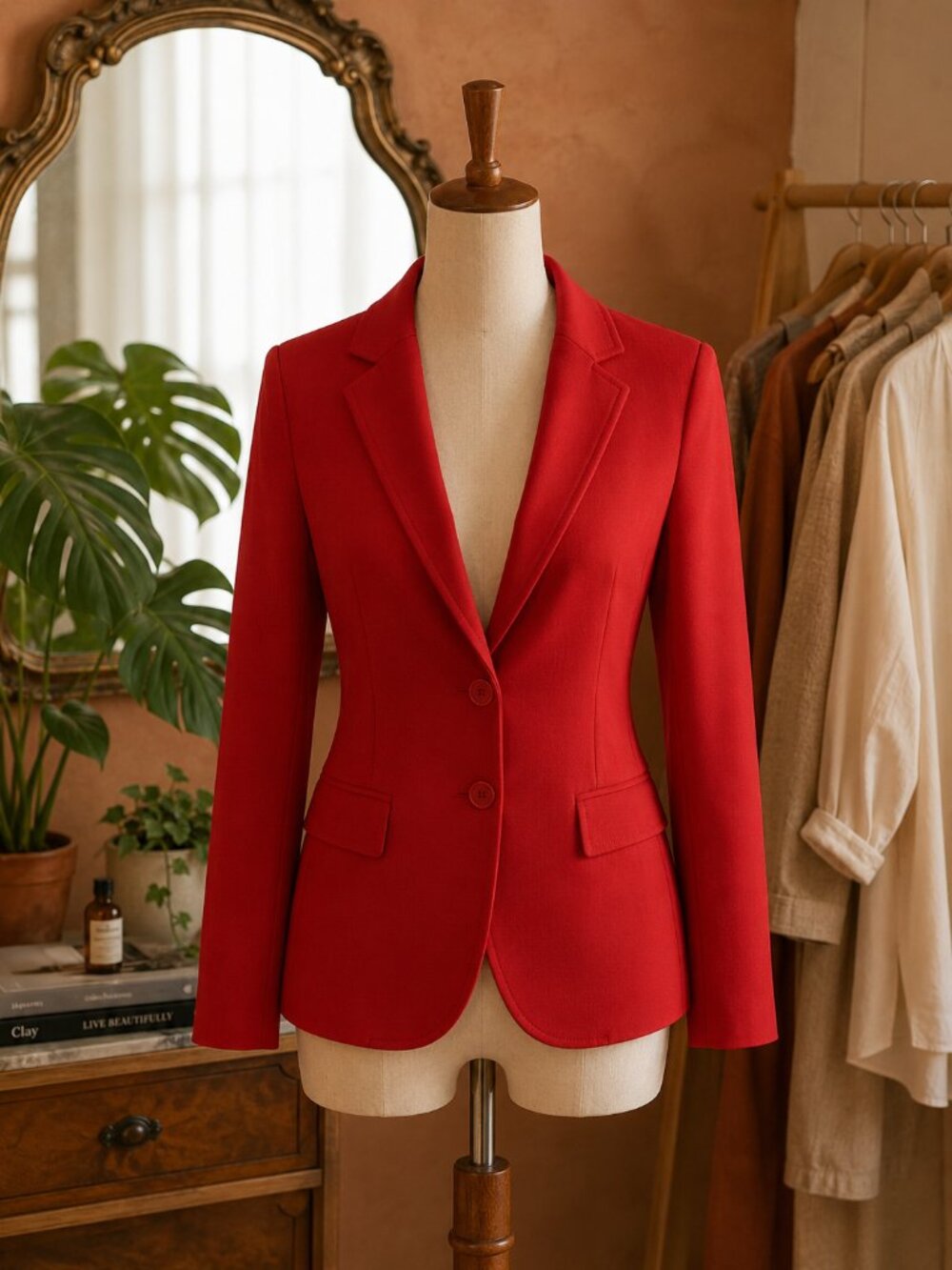 New York & Company Red Tailored Two-Button Blazer